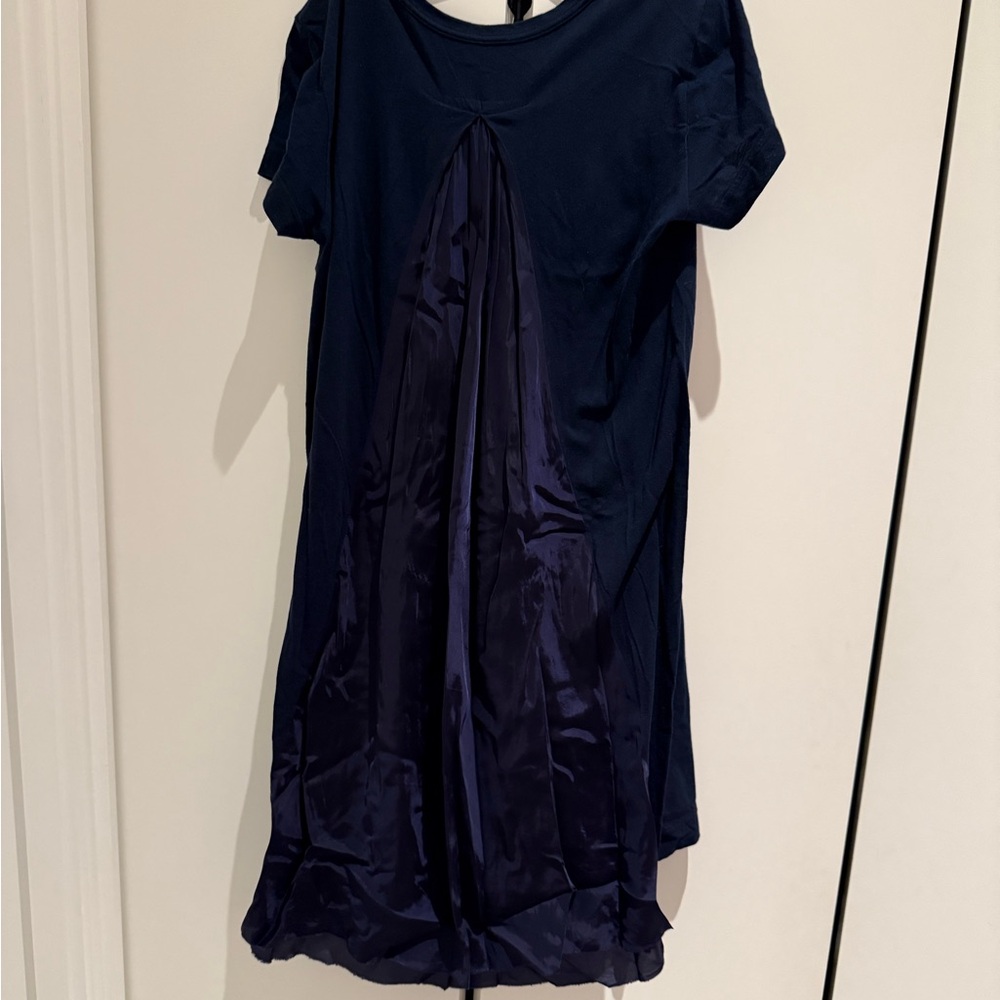 Navy Blue Dress with Satin Pleats